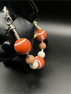 Hand Crafted Tan & White Football Bead Bracelet